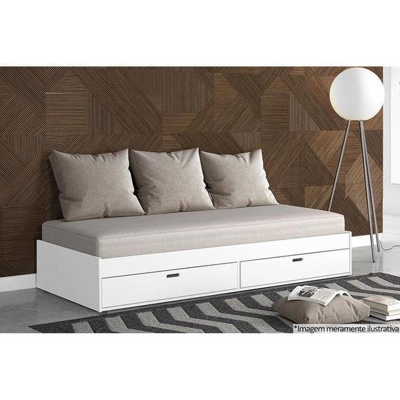 Sofá Cama Solteiro Puff c/ 2 Gavetas Branco - Conquista Menor preço em Sofá Cama Solteiro Puff c/ 2 Gavetas Branco - Conquista