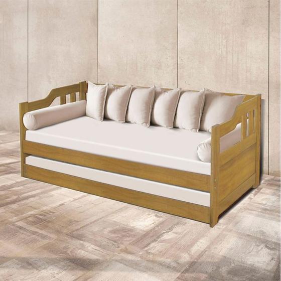 Imagem de Sofá Cama Solteiro Vintage com Cama Auxiliar Madeira com 2 Colchões - Imbuia