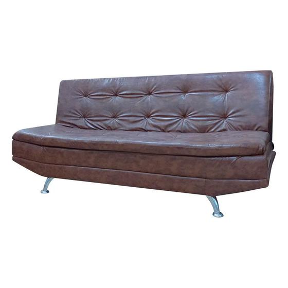 Imagem de Sofá Cama Valencia 3 Lugares Reclinável Material Sintético Marrom Claro Shop das Cabeceiras