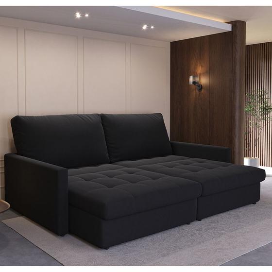 Sofácama Valência Retrátil com Molas Ensacadas 4 Lugares Suede Preto
