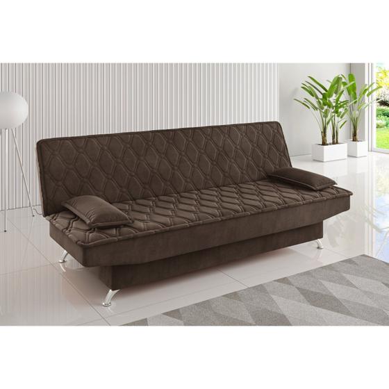 Imagem de Sofa Cama Zenite 3 Lugares Reclinável com 2 Almofadas Soltas Veludo Bombom