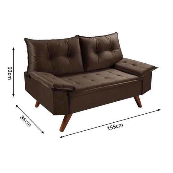Sofá camas 2 lugares prime tecido marrom Village Móveis Sofá 2
