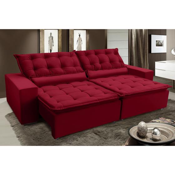Sofá canadá retratil e reclinavel 2,52 mts suede vermelho sd estofados