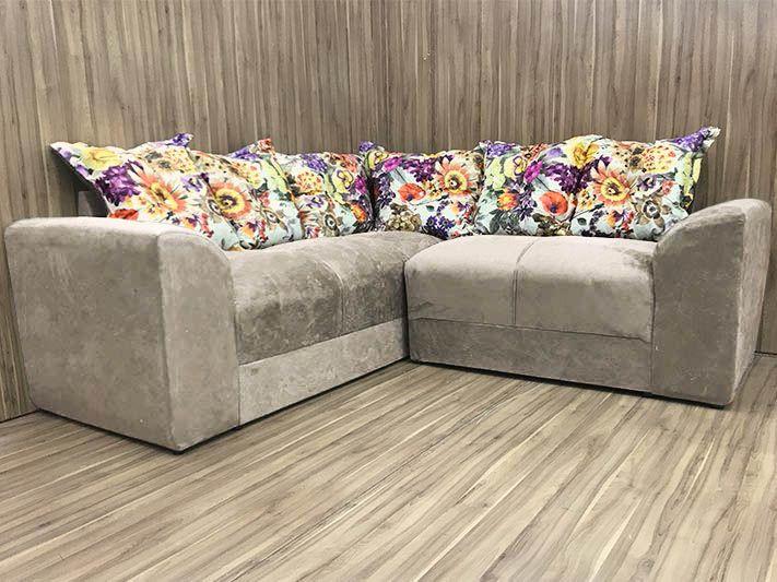 Sofá Canto Bege com Floral 602/42 Belo Menor preço em Sofá Canto Bege com Floral 602/42 Belo