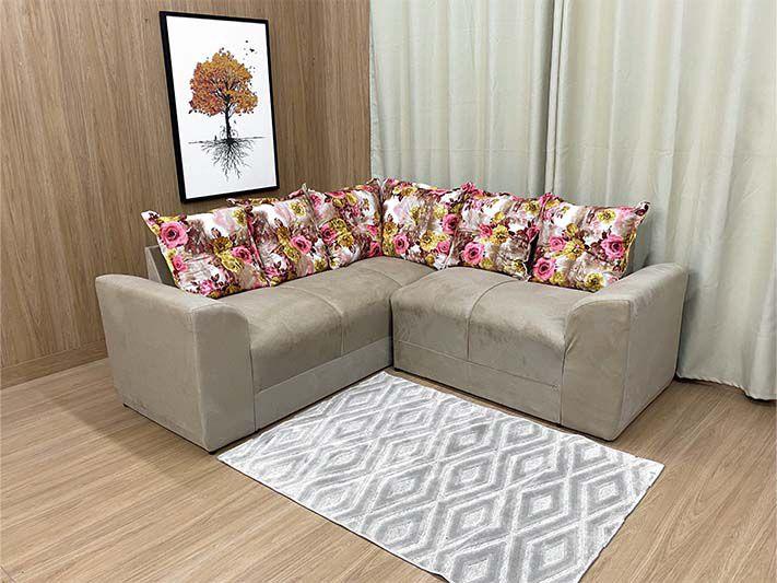 Sofá Canto Bege com Floral 602/66 Belo Menor preço em Sofá Canto Bege com Floral 602/66 Belo
