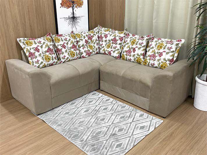 Sofá Canto Bege com Floral 602/78 Belo Menor preço em Sofá Canto Bege com Floral 602/78 Belo