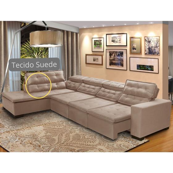 Imagem de Sofá Canto Chaise D 7 Lugares Retrátil e Reclinável Pillow 360 x 220 cm Sttilo TECIDO SUEDE - MegaSul Cor Bege