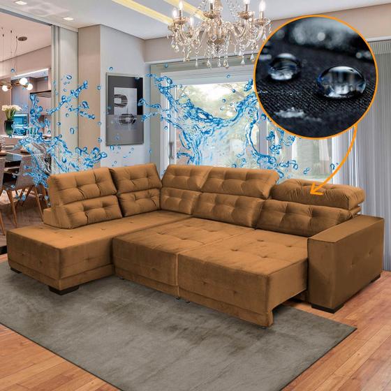 Imagem de Sofá Canto Chaise E Impermeável 285 x 205 cm Reclinável São Paulo Veludo Terracota - SóSofa