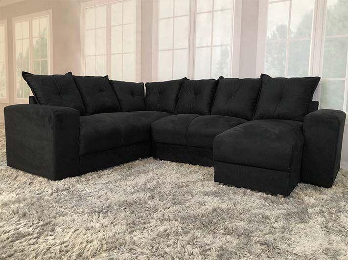 Imagem de Sofá Canto com chaise Preto 6 Lugares