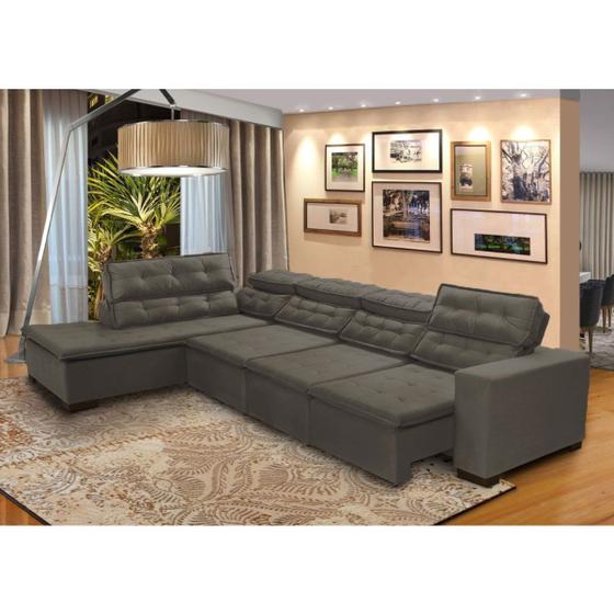 Imagem de Sofá Canto com Chaise Retrátil e Reclinável 7 Lugares 360x220cm Marrom Acinzentado Sttilo Megasul