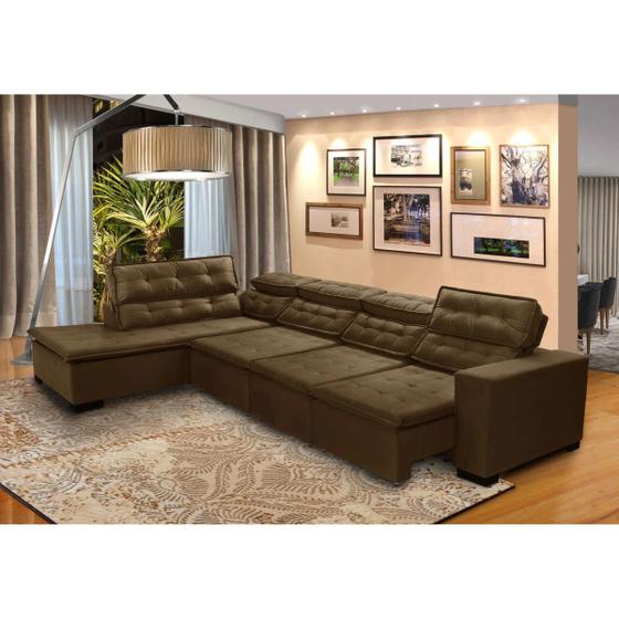 Imagem de Sofá Canto com Chaise Retrátil e Reclinável 7 Lugares 3,60x2,20m Marrom Sttilo Megasul