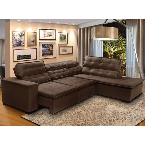 Imagem de Sofá Canto Reclinável Reclinável Retrátil Reclinável Chaise 5 Lugares 280x220cm Marrom Sttilo Megasul