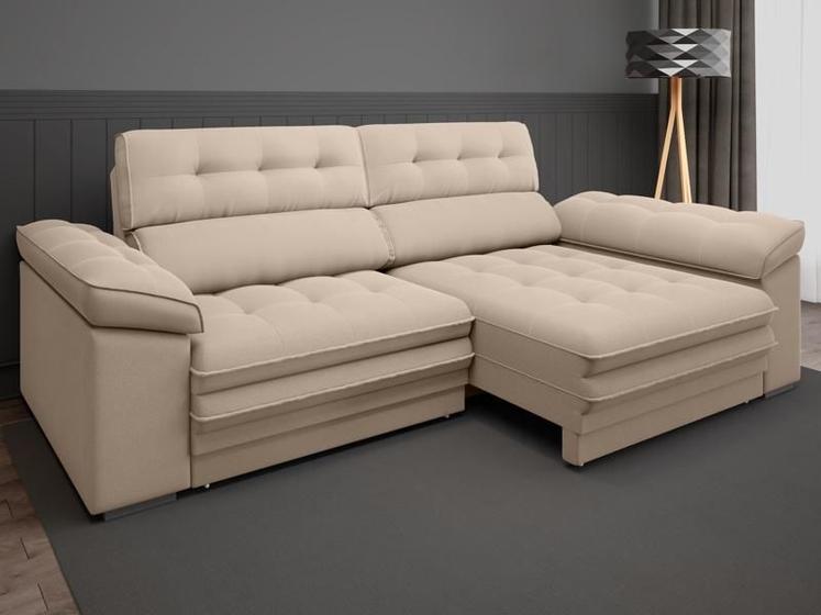 Imagem de Sofá Capriccio 2,10m Assento com Braço Retrátil e Reclinável Velosuede Capuccino - NETSOFAS