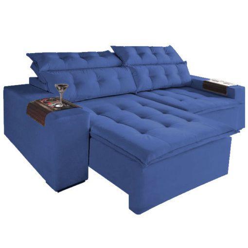 Imagem de Sofá Carioca 4 Lugares Retrátil E Reclinável 230cm Azul