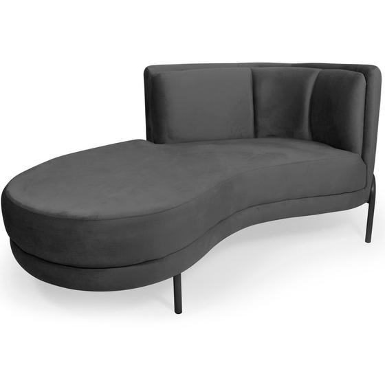 Imagem de Sofá Chaise Esquerdo Sala de Estar Penélope Base Preto Veludo Cinza - CasaePoltrona