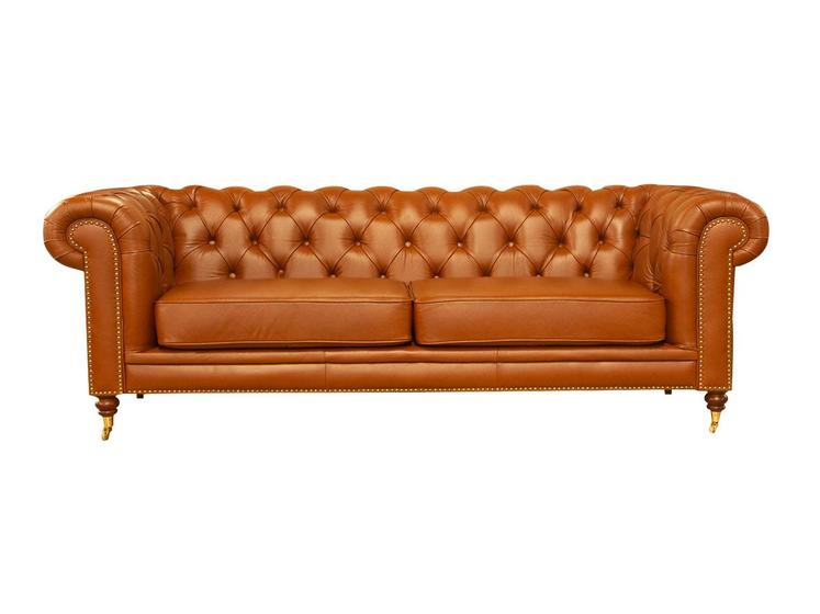 Imagem de Sofá Chester Duo de Couro 3 Lugares Conhaque com Brilho - Mempra Design