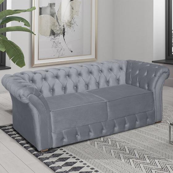 Imagem de Sofá chesterfield 2 lugares suede rosê com 185cm de comprimento