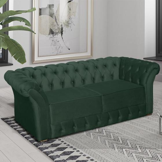 Imagem de Sofá chesterfield 2 lugares veludo verde com 185cm de comprimento