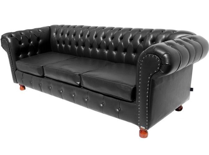 Sofá Chesterfield Luiz XV 1,80 cm Corano Preto sala de estar/recepção