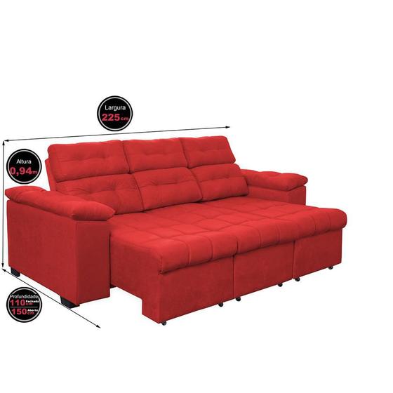 Imagem de Sofa Columbia 2,25 Mts Retrátil e Reclinavel Tecido Suede Vermelho