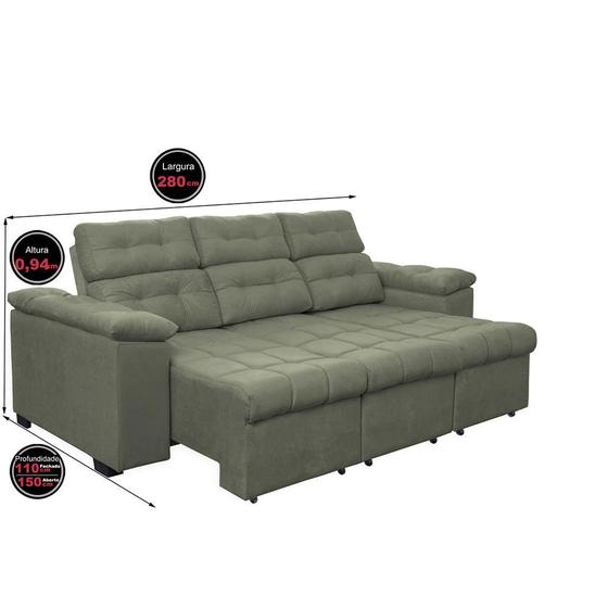 Imagem de Sofa Columbia 2,80 Mts Retrátil e Reclinavel Tecido Suede Cinza