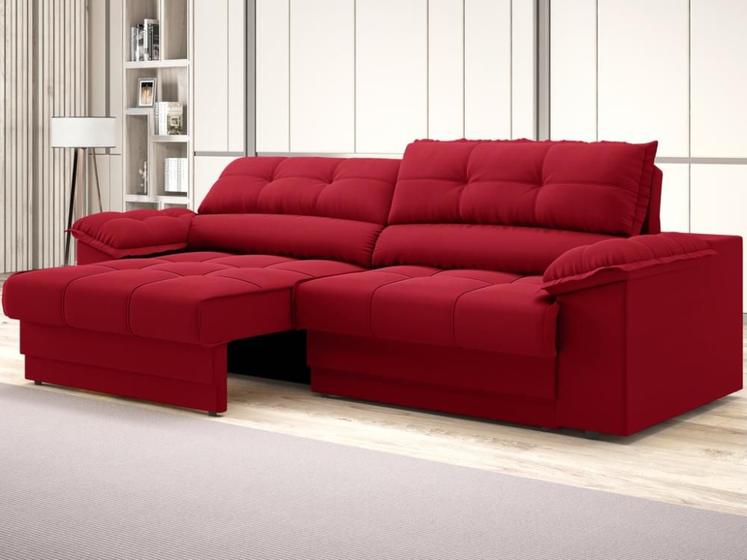 Imagem de Sofá com Carregador USB e Molas no Assento Retrátil Reclinável Mimo 2,50m Velosuede Vermelho - NETSOFAS