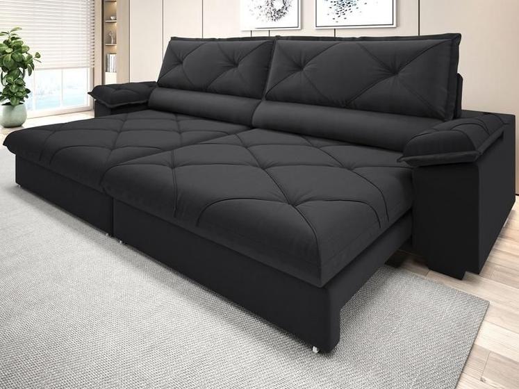 Imagem de Sofá com Carregador USB e Molas no Assento Retrátil Reclinável Nice 2,90m Linho Soft- NETSOFAS