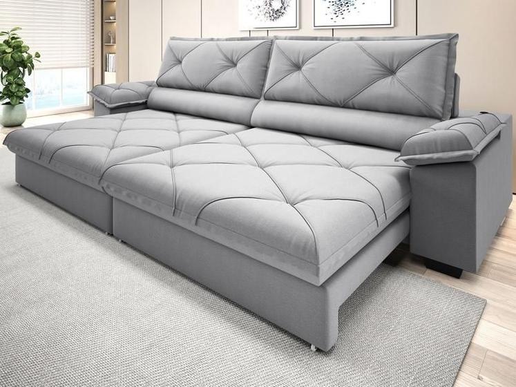 Imagem de Sofá com Carregador USB e Molas no Assento Retrátil Reclinável Nice 2,90m Linho Soft- NETSOFAS