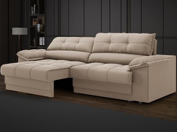 Imagem de Sofá com Carregador USB Retrátil Reclinável Mimo 2,30m Velosuede Capuccino - NETSOFAS