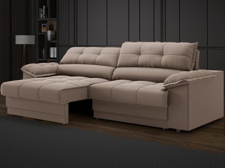 Imagem de Sofá com Carregador USB Retrátil Reclinável Mimo 2,30m Velosuede Marrom - NETSOFAS
