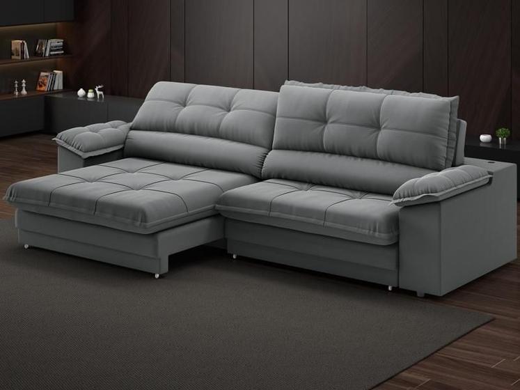 Imagem de Sofá com Carregador USB Retrátil Reclinável Monaco 2,10m Velosuede Grafite - NETSOFAS