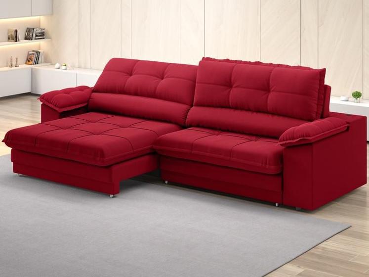 Imagem de Sofá com Carregador USB Retrátil Reclinável Monaco 2,10m Velosuede Vermelho - NETSOFAS