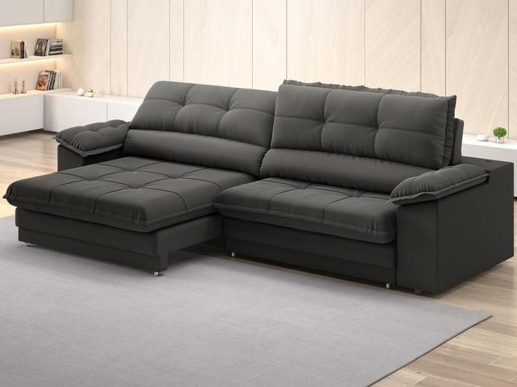 Imagem de Sofá com Carregador USB Retrátil Reclinável Monaco 2,90m Velosuede Cinza - NETSOFAS
