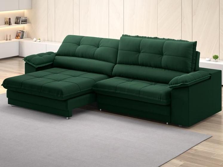 Imagem de Sofá com Carregador USB Retrátil Reclinável Monaco 2,90m Velosuede Verde - NETSOFAS