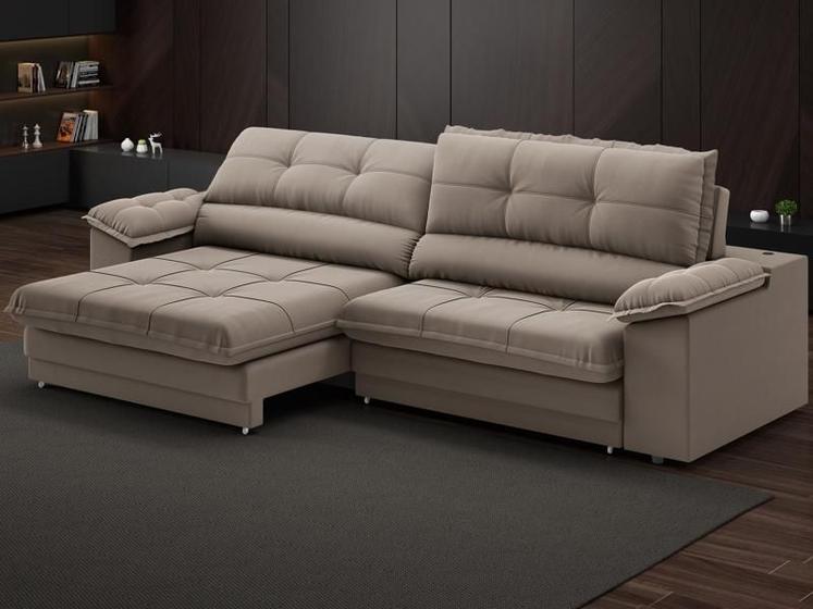 Imagem de Sofá com Carregador USB Retrátil Reclinável Montreal 2,50m Velosuede Capuccino - NETSOFAS