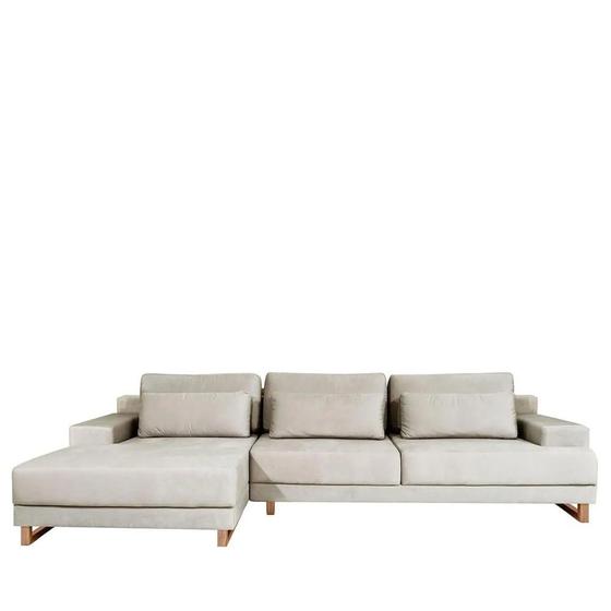 Imagem de Sofá com Chaise Lado Esquerdo Mônaco 330 cm - Veludo Texturizado Off White