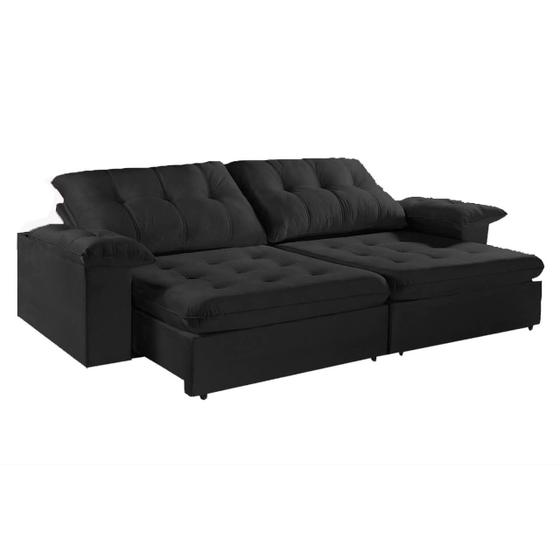 Imagem de Sofá com Molas Ensacadas 3 Lugares Retrátil e Reclinável Imperial Luxo 200cm Tecido Veludo Cor Preto