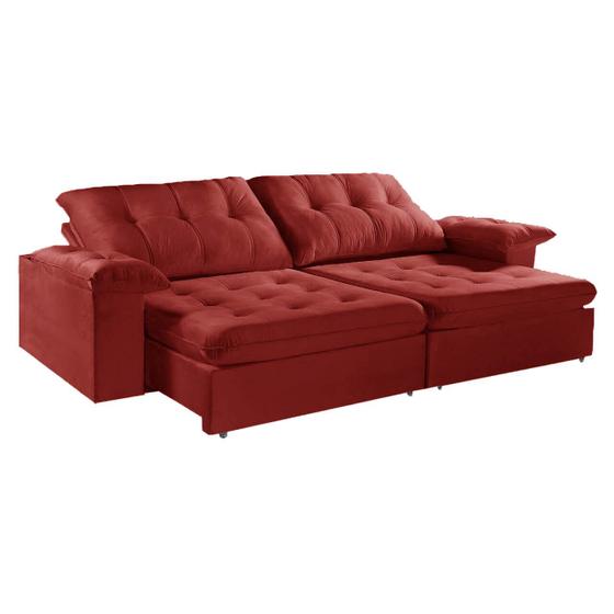 Imagem de Sofá com Molas Ensacadas 4 Lugares Retrátil e Reclinável Imperial Luxo 250cm Tecido Veludo Cor Vermelho