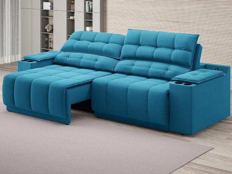 Imagem de Sofá com Porta Copos Carregador USB Ret Rec Samurai 2,50m Velosuede Royal - NETSOFAS