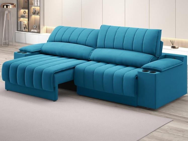 Imagem de Sofá com Porta Copos e Carregador USB Retrátil e Reclinável Murano 2,00m Velosuede Royal - NETSOFAS