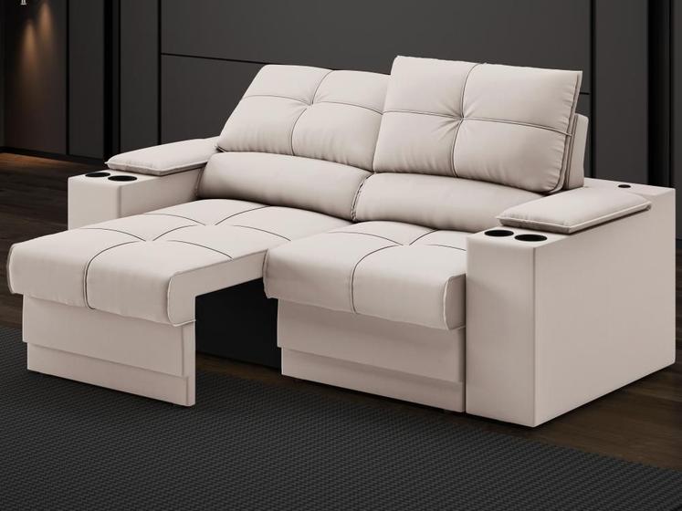 Imagem de Sofá com Porta Copos e Carregador USB Retrátil e Reclinável Ringo 1,70m Velosuede Areia - NETSOFAS