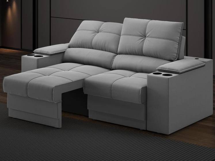 Imagem de Sofá com Porta Copos e Carregador USB Retrátil e Reclinável Ringo 1,70m Velosuede Grafite - NETSOFAS
