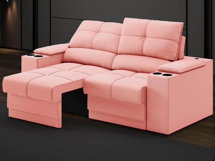 Imagem de Sofá com Porta Copos e Carregador USB Retrátil e Reclinável Ringo 1,70m Velosuede Rose - NETSOFAS