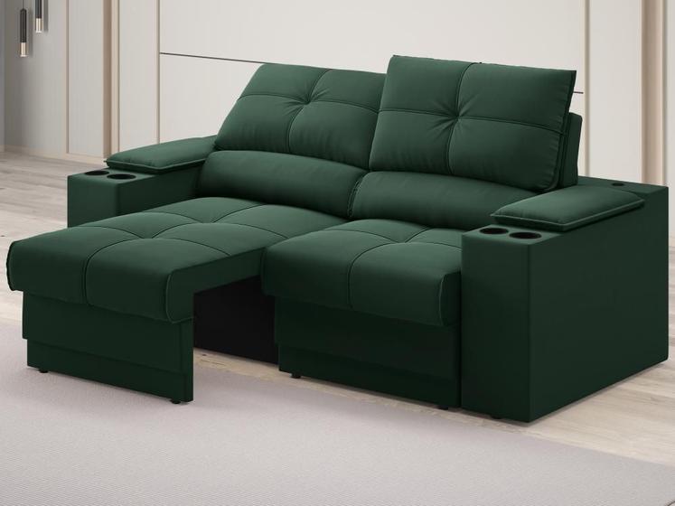 Imagem de Sofá com Porta Copos e Carregador USB Retrátil e Reclinável Ringo 1,70m Velosuede Verde - NETSOFAS