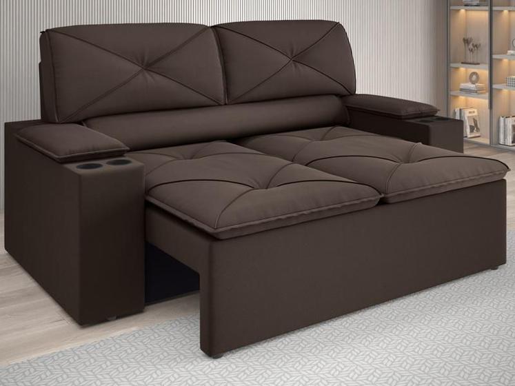 Imagem de Sofá com Porta Copos Retrátil e Reclinável Pop 1,54m Velosuede Chocolate - NETSOFAS