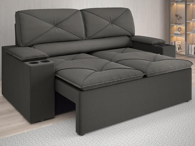 Imagem de Sofá com Porta Copos Retrátil e Reclinável Pop 1,54m Velosuede Cinza - NETSOFAS