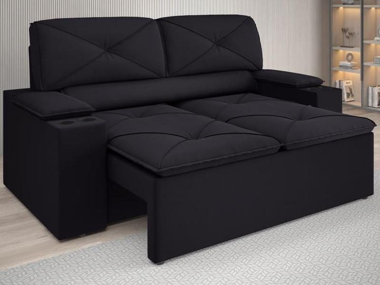 Imagem de Sofá com Porta Copos Retrátil e Reclinável Pop 1,54m Velosuede Preto - NETSOFAS