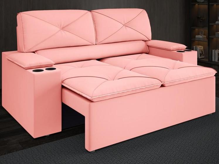 Imagem de Sofá com Porta Copos Retrátil e Reclinável Pop 1,54m Velosuede Rose - NETSOFAS