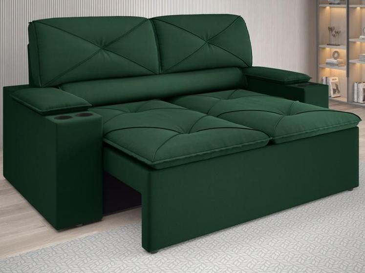 Imagem de Sofá com Porta Copos Retrátil e Reclinável Pop 1,54m Velosuede Verde - NETSOFAS