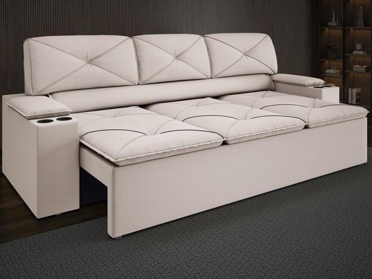 Imagem de Sofá com Porta Copos Retrátil e Reclinável Pop 2,05m Velosuede Areia - NETSOFAS